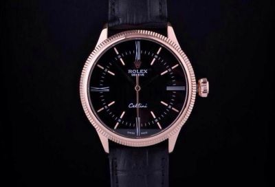 Swiss Copy Rolex Geneve Cellini Time Rose Gold Black Watch